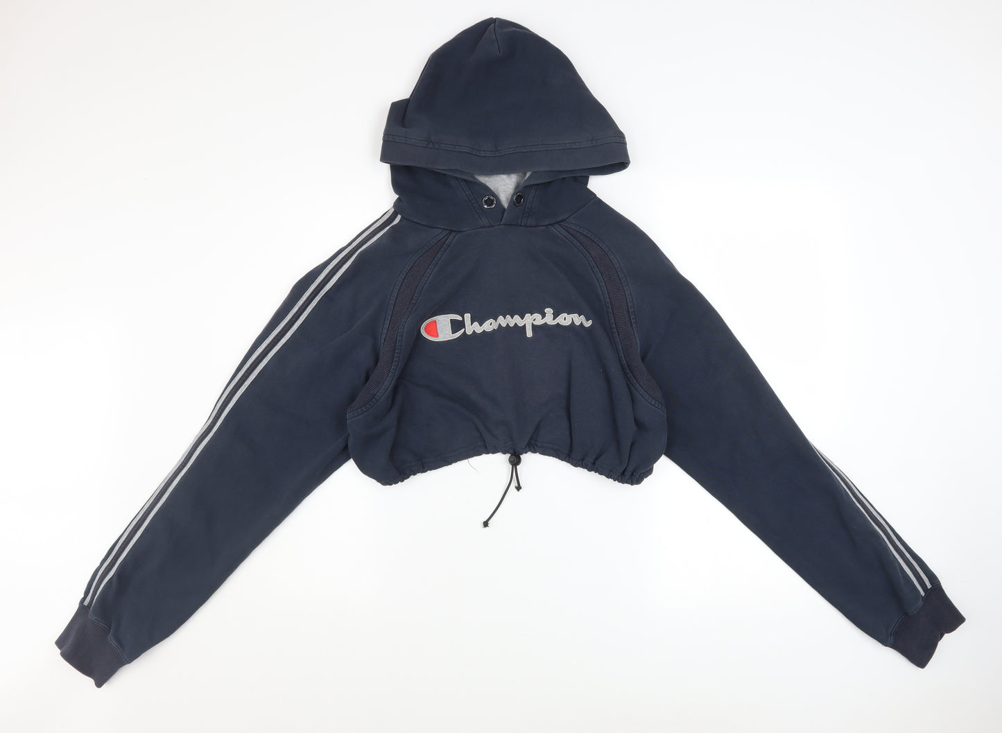 Champion Womens Navy Cropped Pullover Hoodie XL Drawstring Hem