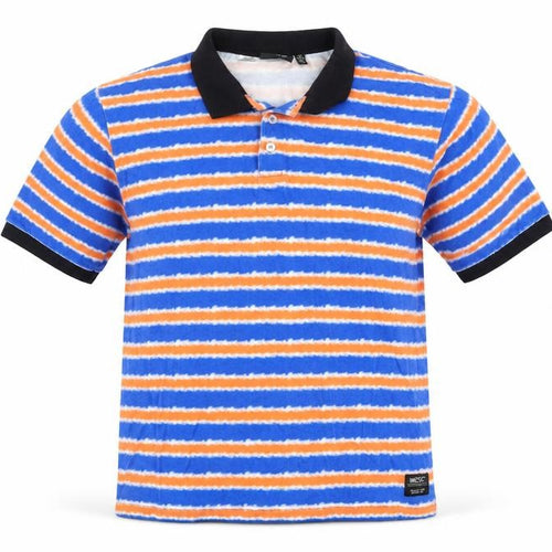 WESC Men's Blue Orange Striped Collared Polo Shirt XL Cotton