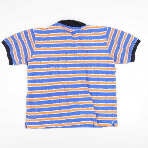 WESC Men's Blue Orange Striped Collared Polo Shirt XL Cotton