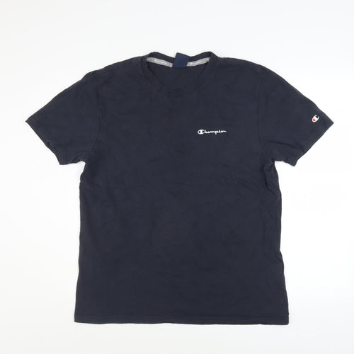 Champion Men Blue Crew Neck Short Sleeve Regular Fit T-Shirt Size L