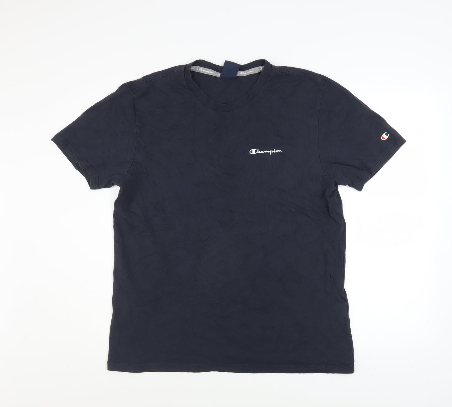 Champion Men Blue Crew Neck Short Sleeve Regular Fit T-Shirt Size L