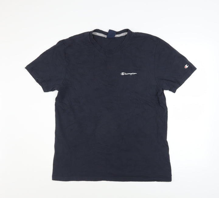 Champion Men Blue Crew Neck Short Sleeve Regular Fit T-Shirt Size L