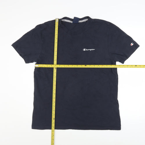 Champion Men Blue Crew Neck Short Sleeve Regular Fit T-Shirt Size L