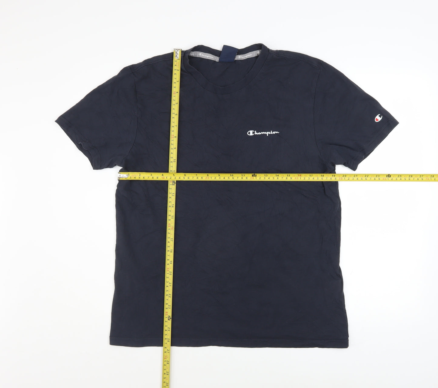 Champion Men Blue Crew Neck Short Sleeve Regular Fit T-Shirt Size L