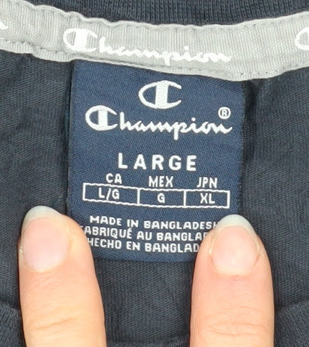 Champion Men Blue Crew Neck Short Sleeve Regular Fit T-Shirt Size L