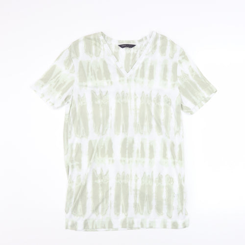 Marks and Spencer Womens Green Tie-Dye V-Neck Short Sleeve T-Shirt Size 6
