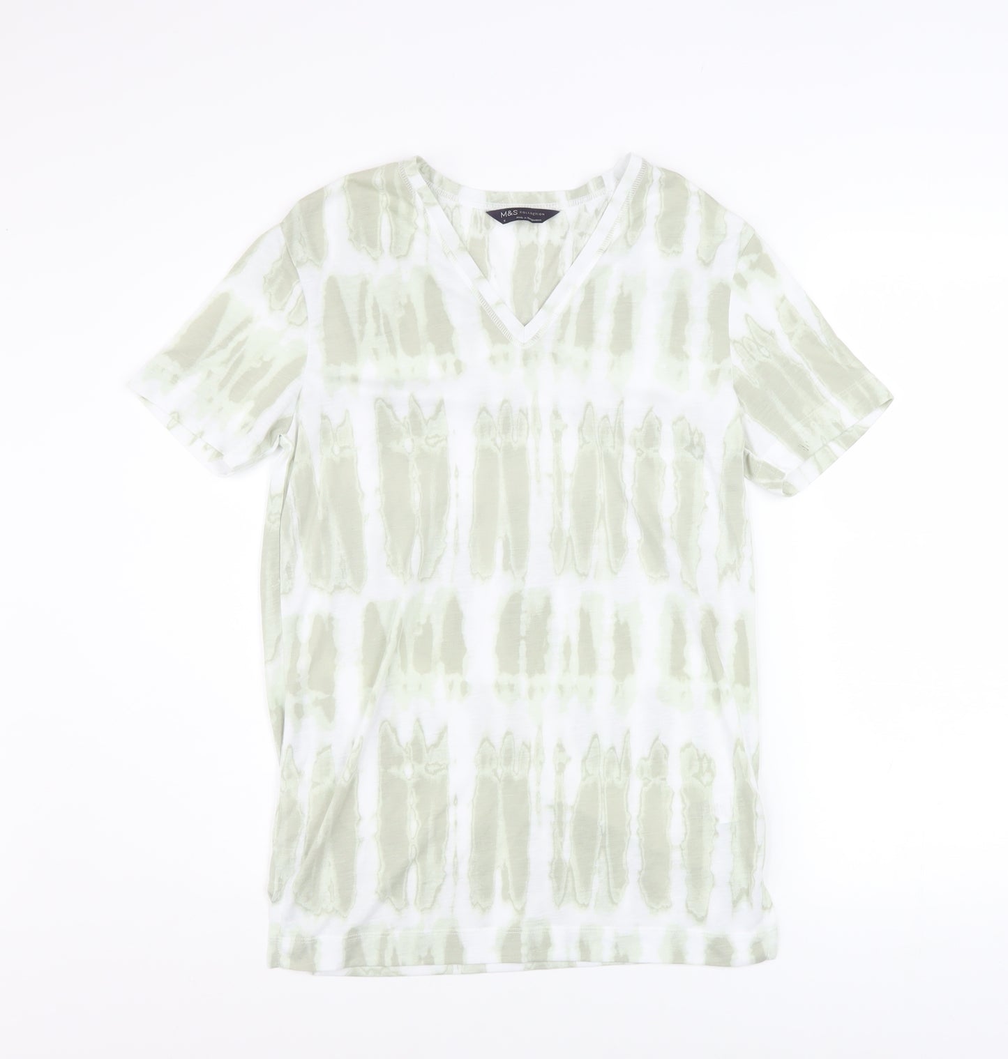 Marks and Spencer Womens Green Tie-Dye V-Neck Short Sleeve T-Shirt Size 6