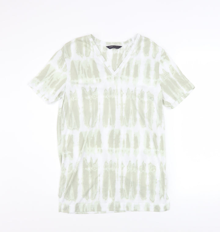 Marks and Spencer Womens Green Tie-Dye V-Neck Short Sleeve T-Shirt Size 6