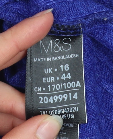 Marks and Spencer Women's Blue Roll Neck Knit Jumper Size 16