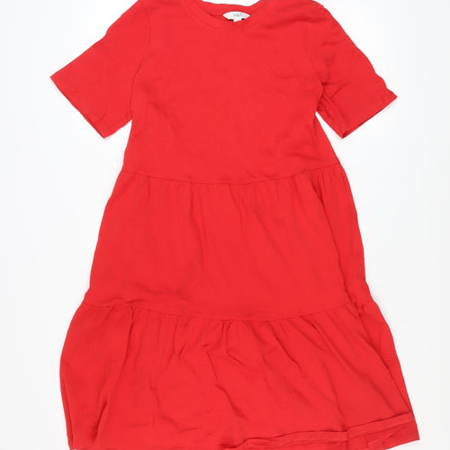 Marks and Spencer Women Red Size 12 Cotton A-Line Knee Length Dress