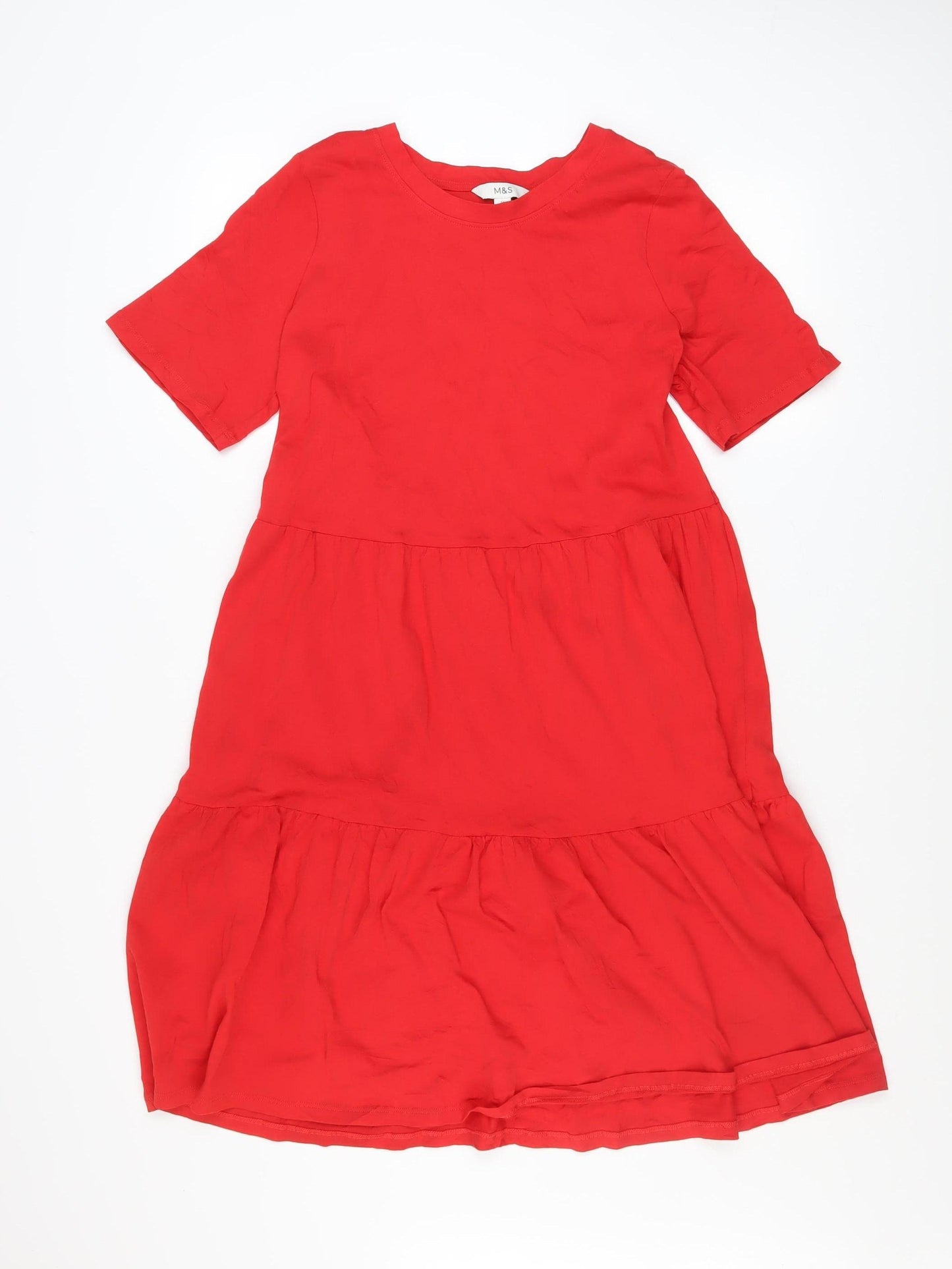 Marks and Spencer Women Red Size 12 Cotton A-Line Knee Length Dress