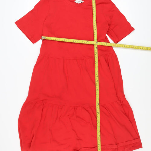 Marks and Spencer Women Red Size 12 Cotton A-Line Knee Length Dress