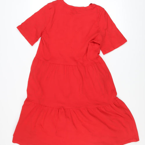 Marks and Spencer Women Red Size 12 Cotton A-Line Knee Length Dress