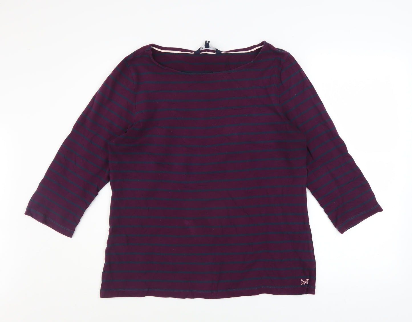Crew Clothing Women’s Multicoloured Striped 3/4 Sleeve Cotton T-Shirt Size 16
