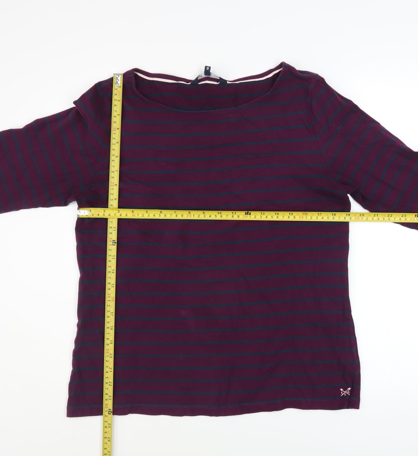 Crew Clothing Women’s Multicoloured Striped 3/4 Sleeve Cotton T-Shirt Size 16