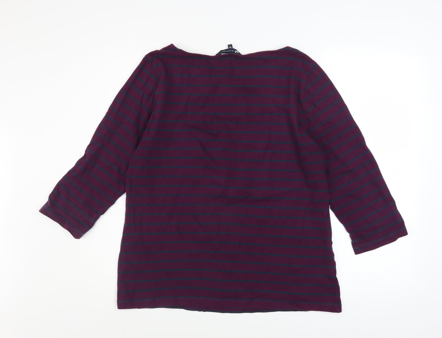 Crew Clothing Women’s Multicoloured Striped 3/4 Sleeve Cotton T-Shirt Size 16