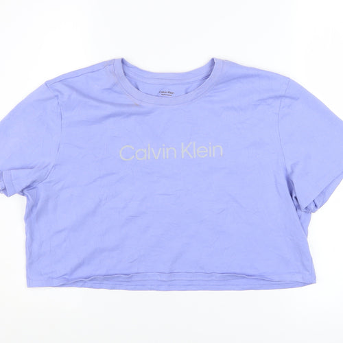 Calvin Klein Women Purple Cropped T-Shirt XL Relaxed Fit