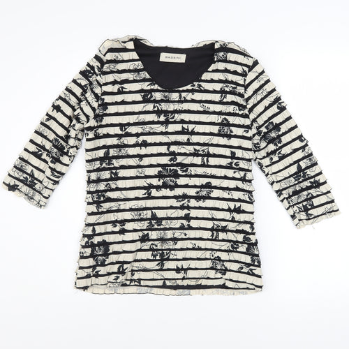 Bassini Women’s Black Floral Striped Tunic Blouse M