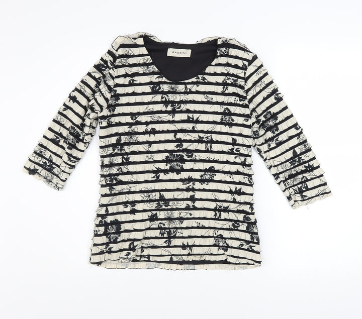 Bassini Women’s Black Floral Striped Tunic Blouse M