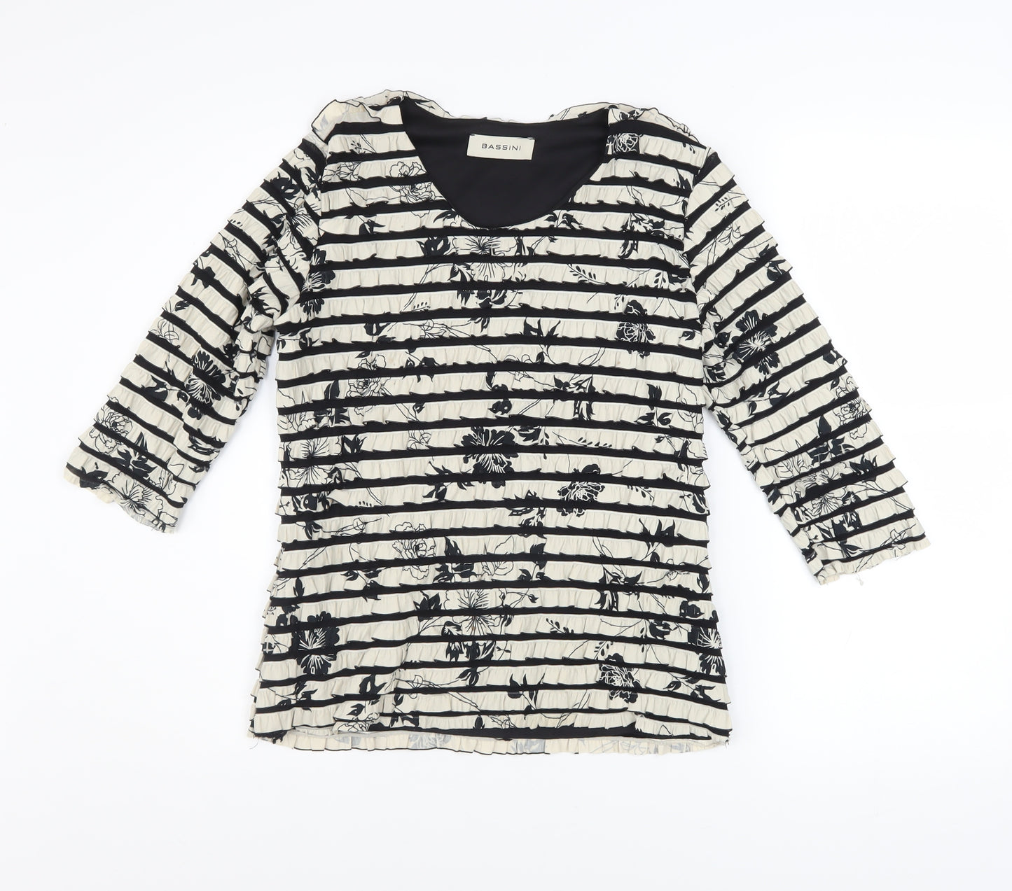 Bassini Women’s Black Floral Striped Tunic Blouse M