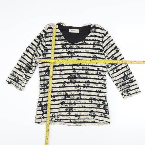 Bassini Women’s Black Floral Striped Tunic Blouse M