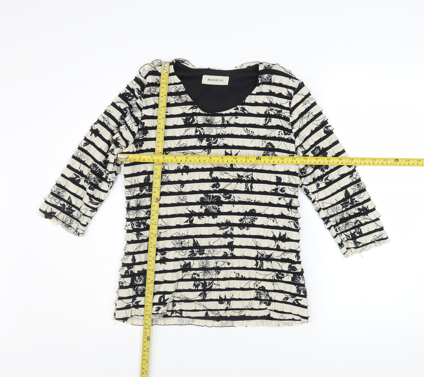 Bassini Women’s Black Floral Striped Tunic Blouse M