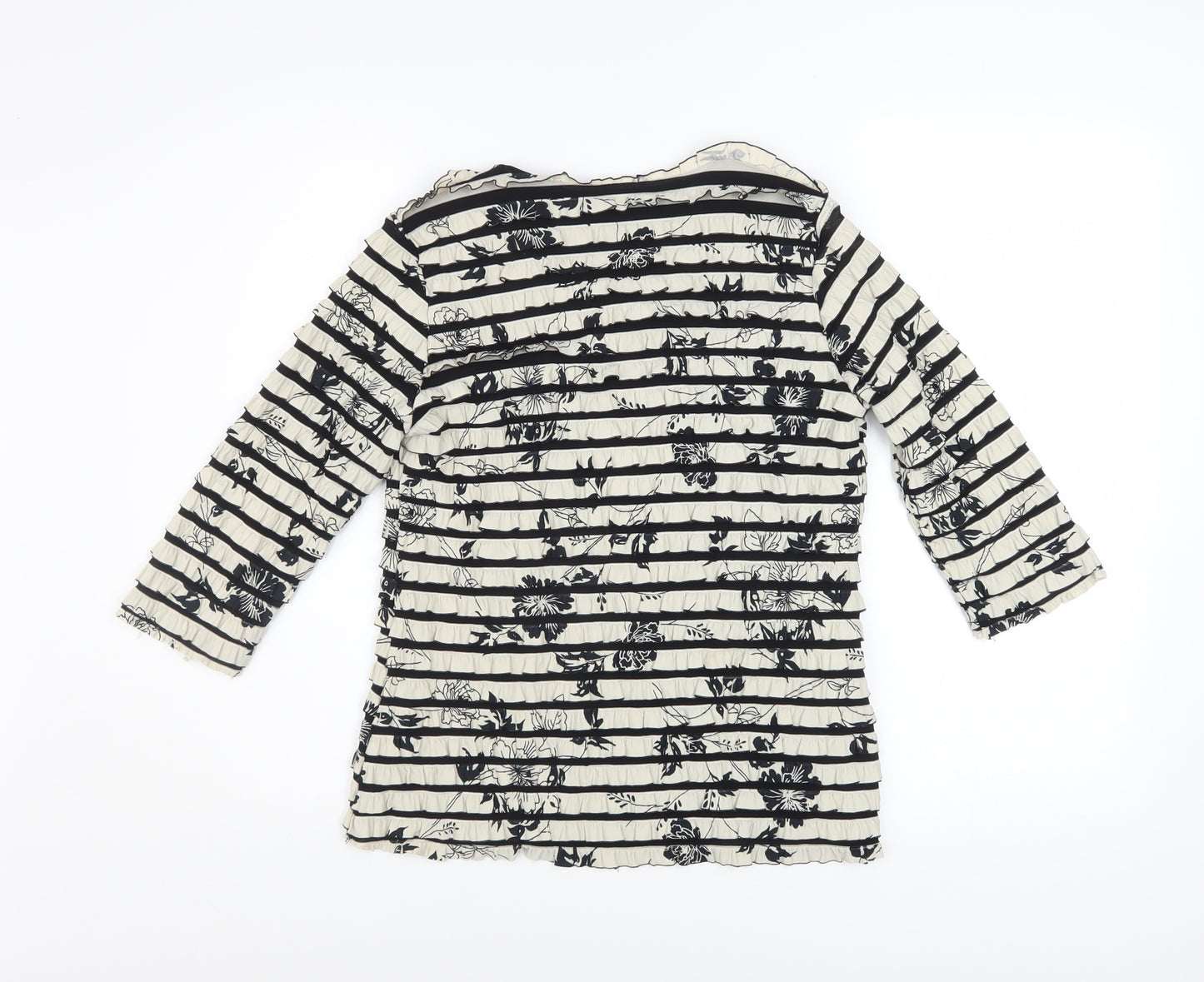 Bassini Women’s Black Floral Striped Tunic Blouse M
