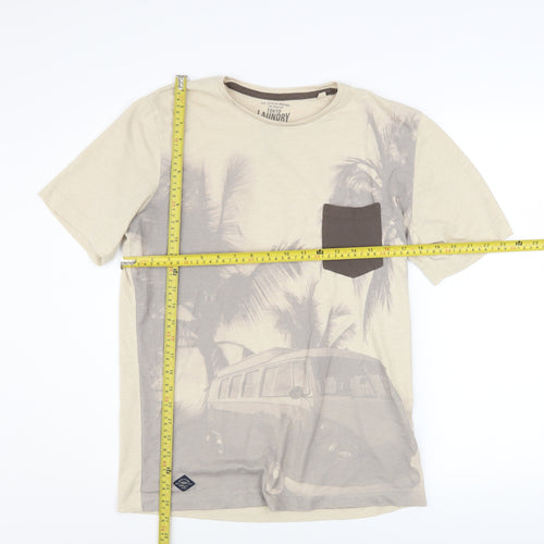 Tokyo Laundry Men's Beige Beach Print Regular Fit T-Shirt Medium