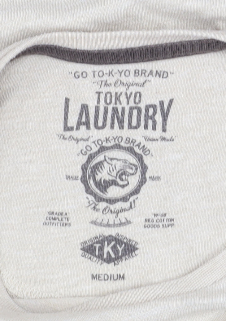 Tokyo Laundry Men's Beige Beach Print Regular Fit T-Shirt Medium