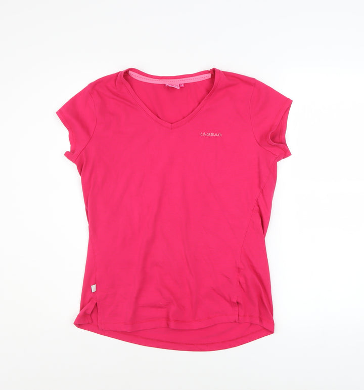 LA Gear Women’s Pink V-Neck Short Sleeve Basic T-Shirt Size 14
