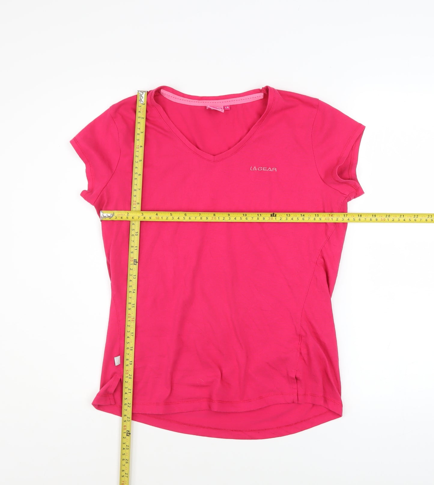 LA Gear Women’s Pink V-Neck Short Sleeve Basic T-Shirt Size 14