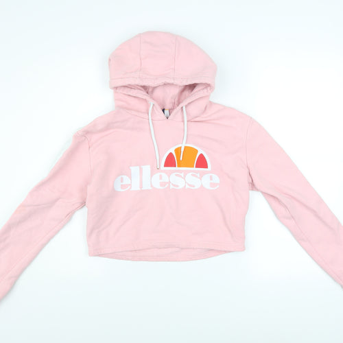 Ellesse Womens Pink Cropped Hoodie UK 10 Pullover Logo Sweatshirt