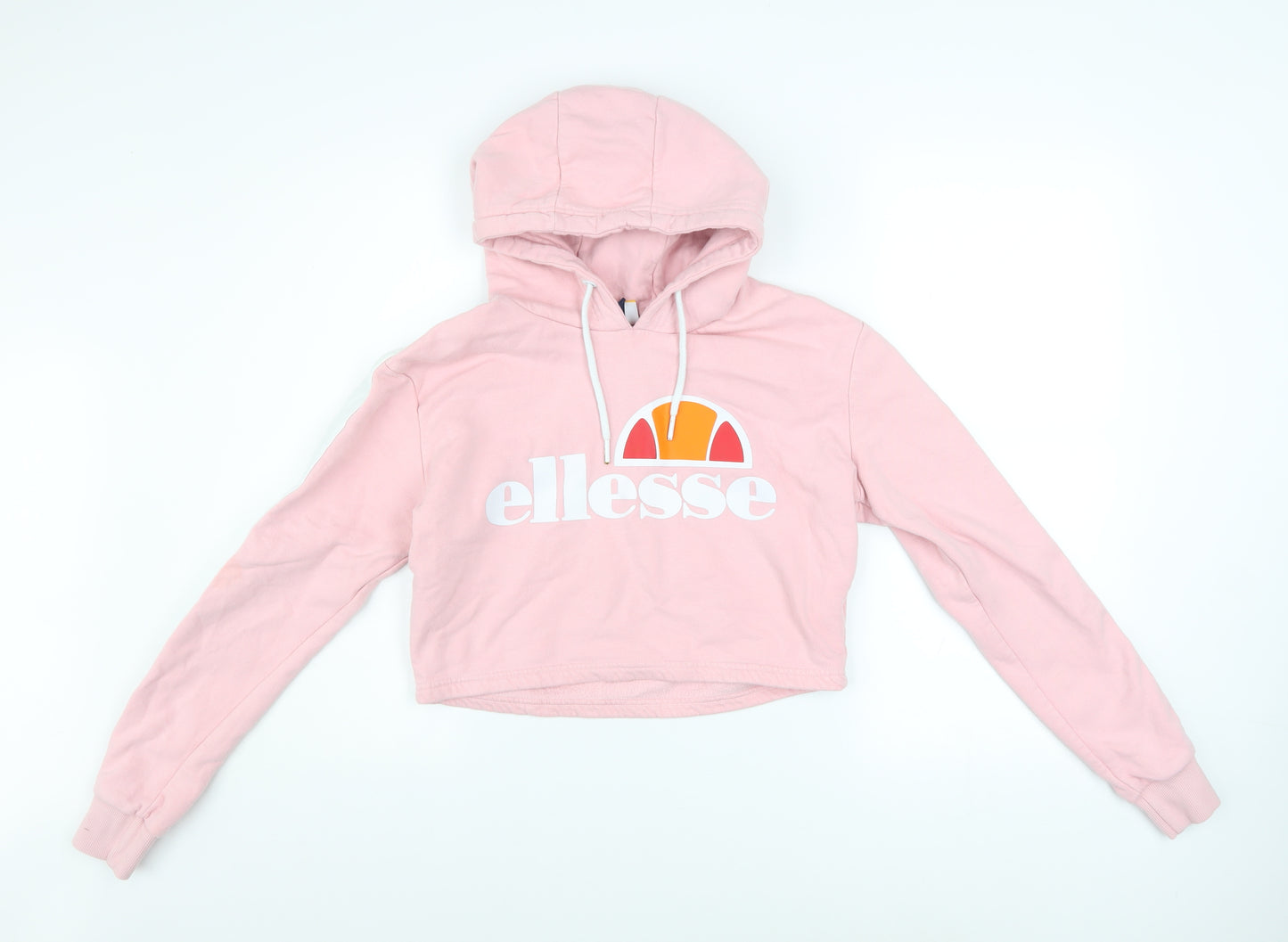Ellesse Womens Pink Cropped Hoodie UK 10 Pullover Logo Sweatshirt