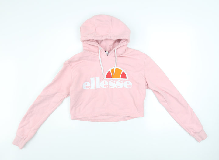 Ellesse Womens Pink Cropped Hoodie UK 10 Pullover Logo Sweatshirt