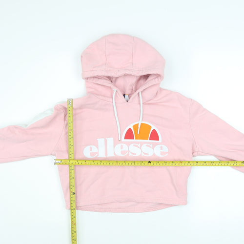 Ellesse Womens Pink Cropped Hoodie UK 10 Pullover Logo Sweatshirt
