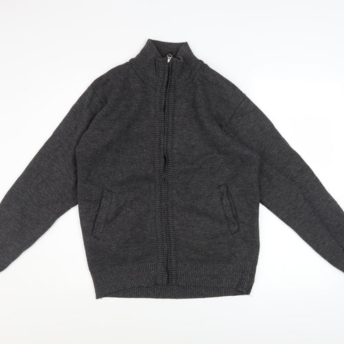 Foglie Rosse Men's Grey Wool Blend Full Zip Knit Jacket M