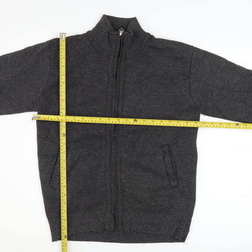 Foglie Rosse Men's Grey Wool Blend Full Zip Knit Jacket M