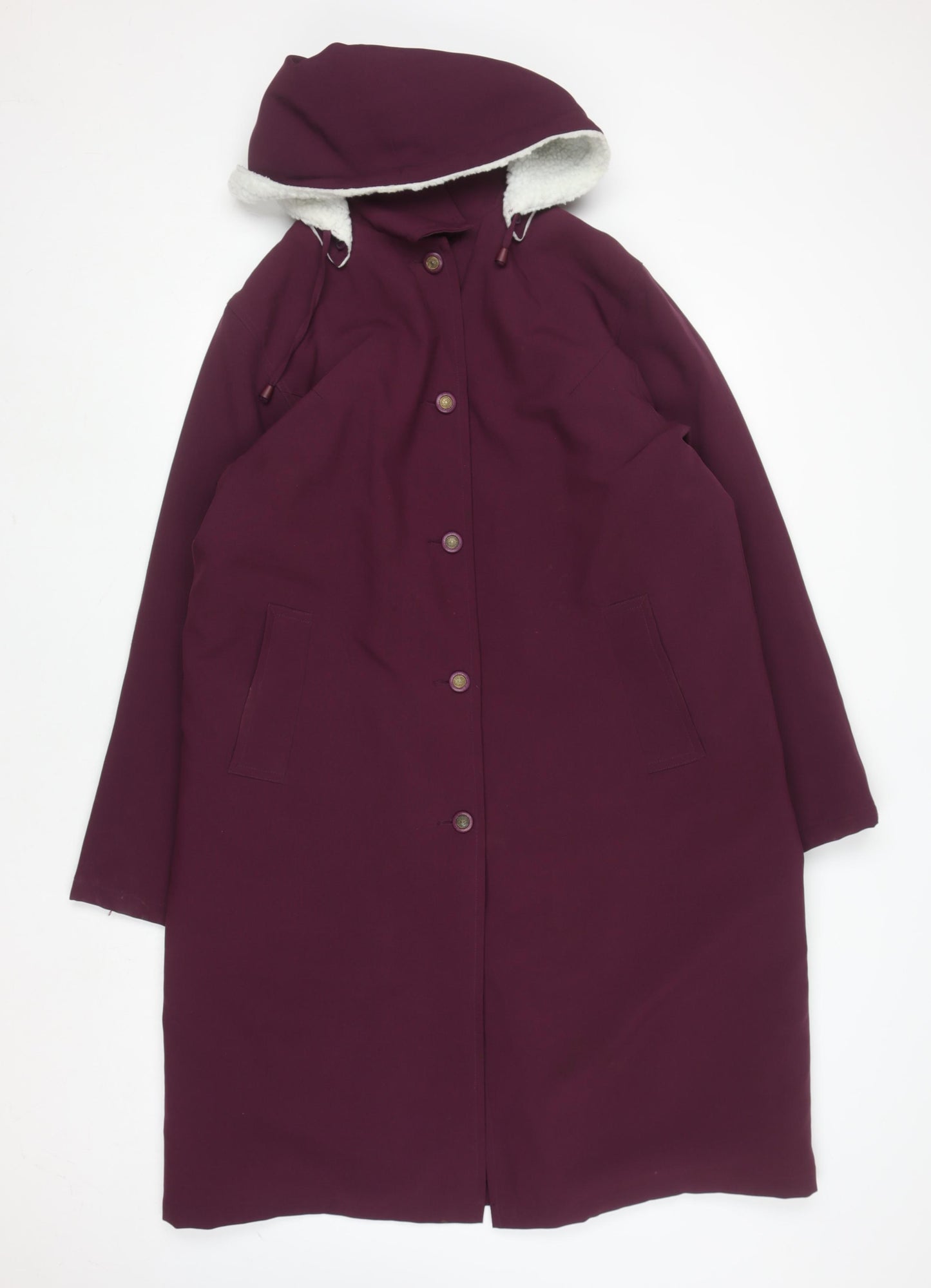 Amalina Women's Purple Hooded Long Button Coat Size 16