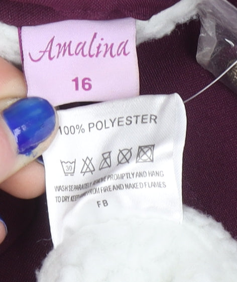 Amalina Women's Purple Hooded Long Button Coat Size 16