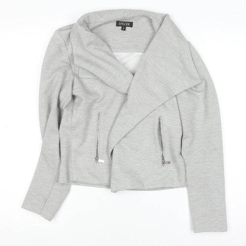 Episode Women's Grey Cropped Biker Jacket Size S Polyester Blend