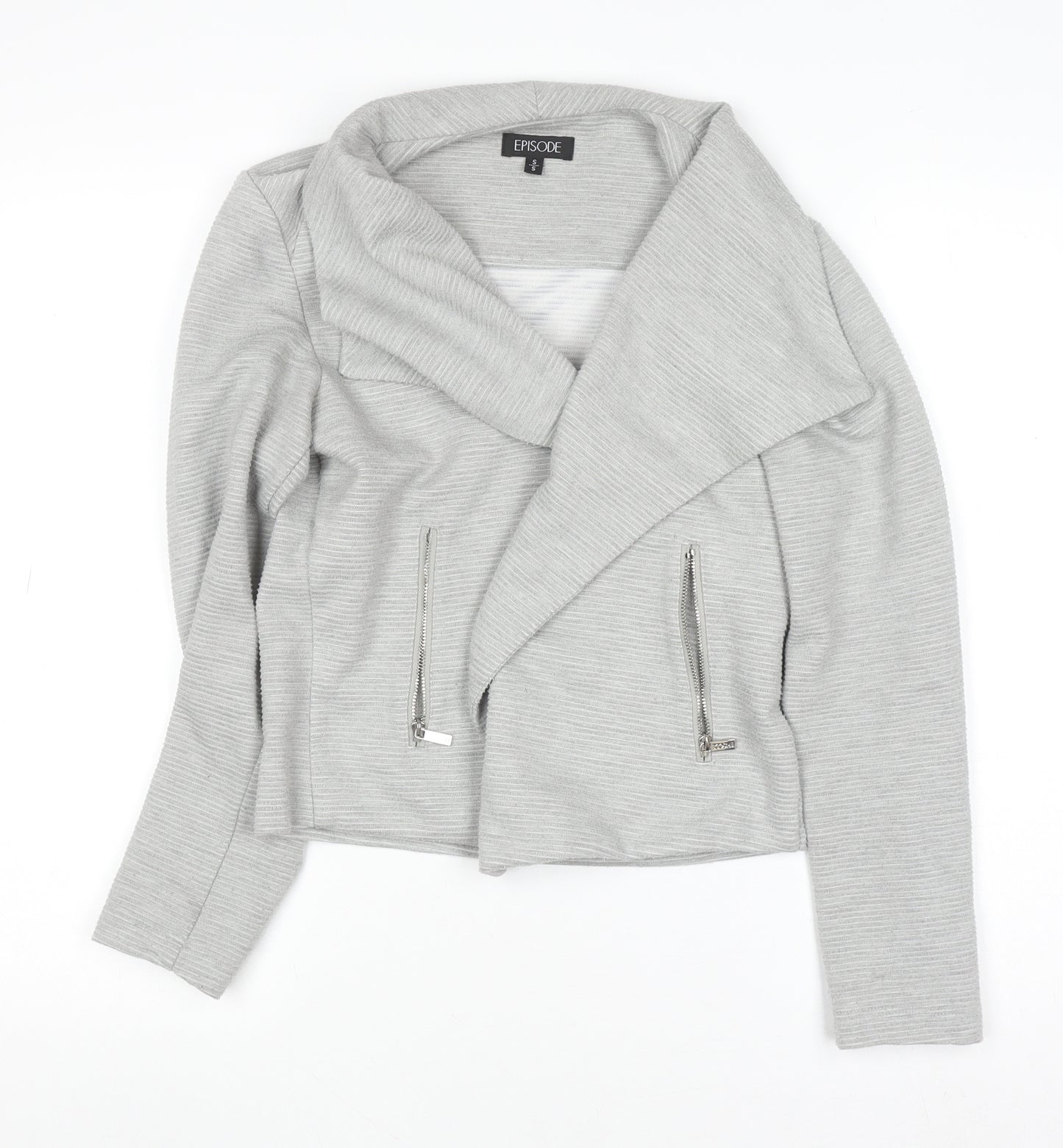 Episode Women's Grey Cropped Biker Jacket Size S Polyester Blend