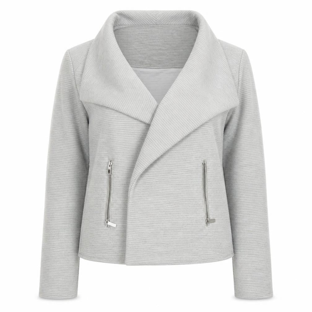 Front view of Episode Women's Grey Cropped Biker Jacket, size S, Polyester Blend