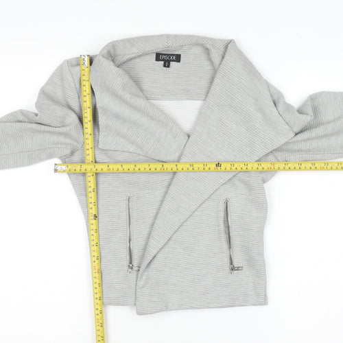 Episode Women's Grey Cropped Biker Jacket Size S Polyester Blend