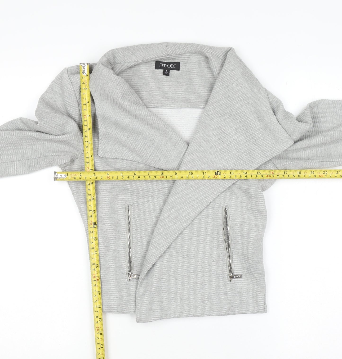 Episode Women's Grey Cropped Biker Jacket Size S Polyester Blend