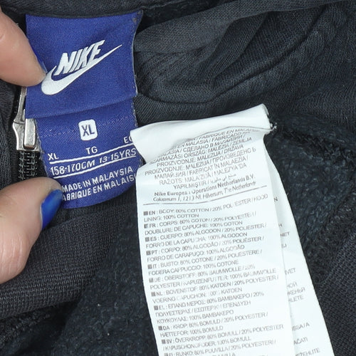 Nike Teens Black Full Zip Hoodie XL 13–15yrs Cotton Blend Fleece