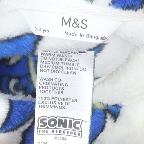 Marks and Spencer Boys White Sonic the Hedgehog Fleece Hooded Robe 3-4 Years