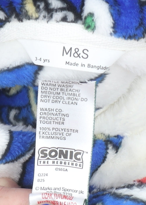 Marks and Spencer Boys White Sonic the Hedgehog Fleece Hooded Robe 3-4 Years