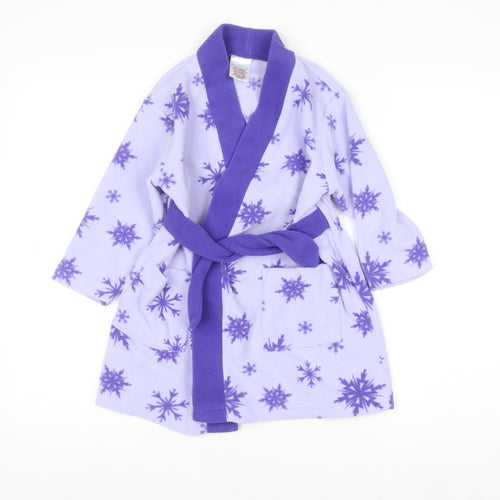 Disney Frozen Girls Purple Fleece Robe 3-4 Years Belted Long Sleeve