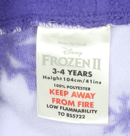 Disney Frozen Girls Purple Fleece Robe 3-4 Years Belted Long Sleeve
