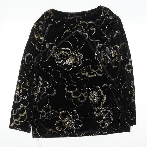 Briggs Womens Black Floral Velvet Tunic Blouse Petite M